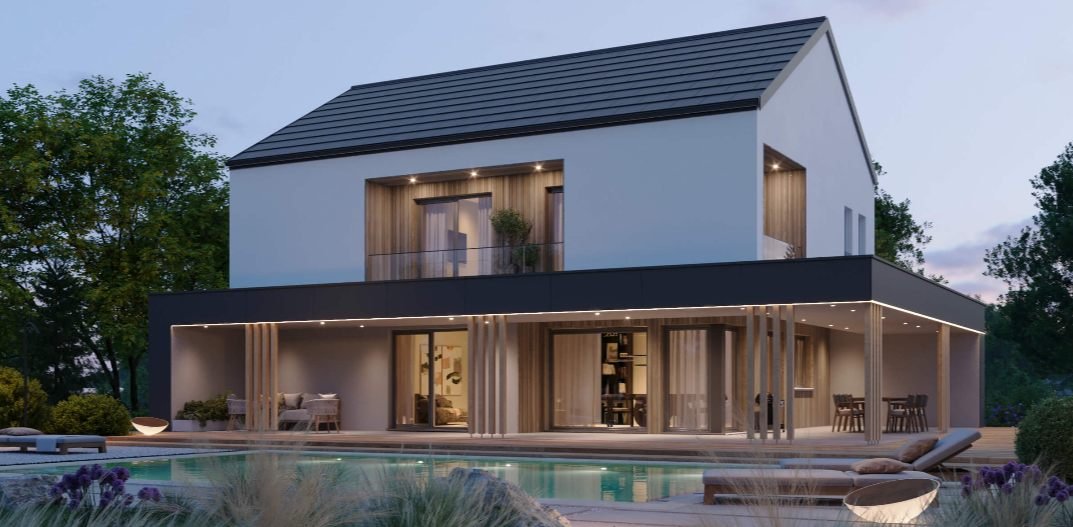 VISION Hausentwurf: großzügiges Haus mit Balkon und Pool